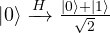  |0\rangle \xrightarrow{H} \frac{|0\rangle + |1\rangle}{\sqrt{2}}