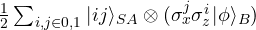\frac{1}{2}\sum_{i,j \in {0,1}}|ij\rangle_{SA}\otimes(\sigma_x^j \sigma_z^i |\phi\rangle_B)
