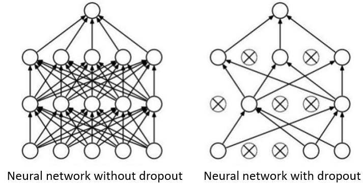 Standard neural network vs after applying dropout